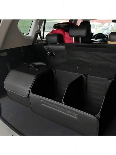 1 件哑光黑色皮革汽车储物箱储物箱储物袋多功能折叠储物箱整理箱汽车后备箱储物适用于所有车型