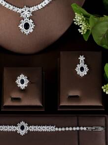 1 Set Elegant & Luxurious Jewelry Set, Cubic Zirconia Blue Gemstone Decor, Suitable For Women To Wear To Parties