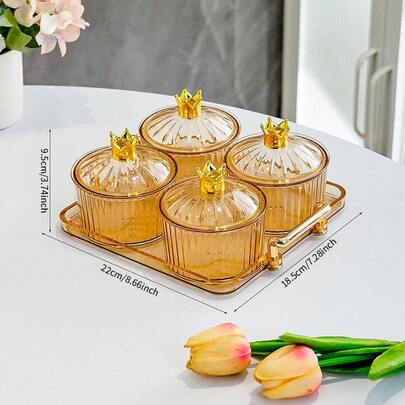 1 zestaw, piękny i wykwintny nowy, szczelnie zamknięty słoik, talerz na przekąski, talerz na przekąski, deser, kratka, okrągły talerz na owoce z pokrywką, pudełko do przechowywania słodyczy, orzechów, przekąsek, ciastek