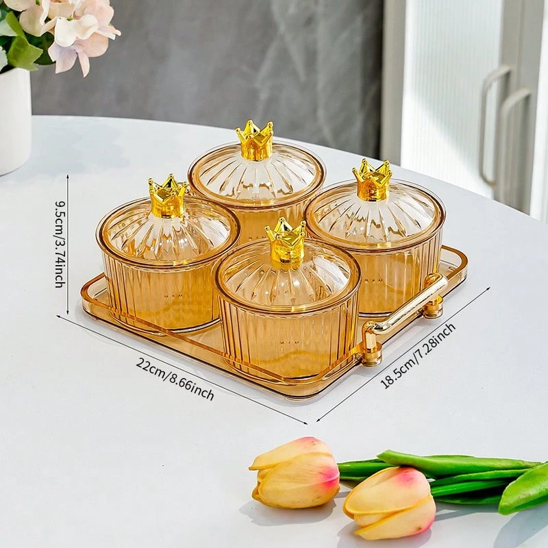 1 zestaw, piękny i wykwintny nowy, szczelnie zamknięty słoik, talerz na przekąski, talerz na przekąski, deser, kratka, okrągły talerz na owoce z pokrywką, pudełko do przechowywania słodyczy, orzechów, przekąsek, ciastek