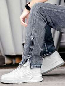 Tenis deportivos casuales con suela gruesa para hombre, diseño clásico versátil de estilo urbano y color sólido con puntera redonda y cordones ajustables, material sintético transpirable con suela antideslizante amortiguadora resistente para uso diario trabajo salidas informales deportes ligeros y todas las estaciones - blanco - Ver 5