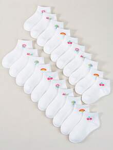 20 双女童彩虹樱桃字母网眼透气踝袜，适合日常穿着 - 彩色 - 查看 13