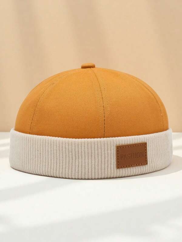 1 Stück unisex brimloser Docker Hut mit geripptem Rand & Leder Patch - inspiriert vom Vintage 90er Stil - minimalistischer Seemannsmütze, bequem dehnbare Passform für den täglichen Streetwear-Look, lässige Unternehmungen, Reiseabenteuer, Retro-Styling & Looks