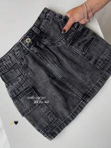 Graphite Cargo Jeans Skirt With Side Pockets