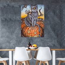 Halloween Canvas Wall Painting Witch And Pumpkin Party, Bat Night Scene, Haunted House Picture Frame, Suitable For Living Room, Balcony Decoration, Perfect Gift Packaging Canvas, 2D Flat Printing Poster, Frameless Painting