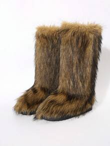 2025Cute Niche Harajuku Furry Boots, Warm Tall Boots, Mid-Calf Winter Snow Boots For Women - Gold - View 7