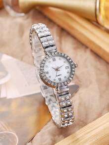 2pcs/Set Elegant Fashionable Niche High-Quality Rhinestone Inlaid Ladies Watch & Bracelet Set - White - View 6