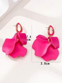 1 Pair Dopamine Layered Flower Drop Earrings, Suitable For Women To Wear On Vacation And Various Occasions