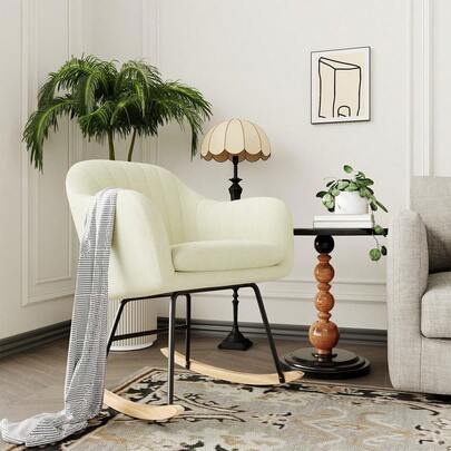 Techigher Nursery Rocking Chair, Upholstered Chenille Glider Rocker Chair, Comfy Accent Chair With Wood Legs, Modern Armchair For Living Room, Bedroom