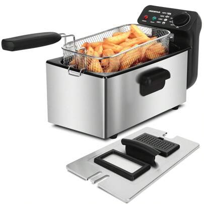 Aigostar 3 Litre Deep Fat Fryer With Viewing Window, 2200W Deep Fryer With Temperature Control, Easy Cleaning, Stainless Steel, Removable Oil Basket, Silver - Ushas