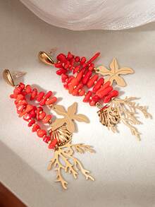 Mazuer 1 对复古金色珊瑚礁生物流苏耳环，夸张高端设计，时尚适合约会、教师节、毕业典礼、感恩节、节假日、万圣节派对、日常通勤、度假