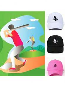 Boné de Beisebol com Top Rígido Bordado Sr. e Sra. com Logotipo em Fita, Boné de Beisebol Ajustável Bordado, Acompanha 1 Gancho de Chapéu
