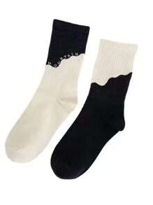 4 Pairs Of Men's And Women's Spring And Summer Black And White Striped Matching Joker Stockings