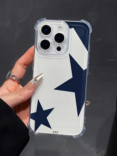 Star 1pc Personalized Pattern Full Coverage TPU Shockproof Phone Case Compatible With Apple 16, 15, 14, 13, 12, 11 Pro Max Waterproof Anti-Fall Scratch Resistant