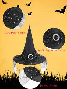 قبعة ساحرة الهالوين - لوازم حفلة ال-هالوجين، قبعة ساحر أسود مناسبة للنساء البالغات، ديكور الحفلة