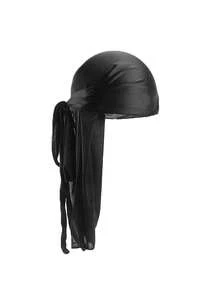 1/2pcs Men Durag Solid Color Silk Elastic Strap Fashionable Pirate Cap, Casual Comfortable Breathable Soft Headwrap Unisex Pirate Hat Pirate Costume