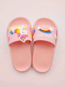 1 Pair Kids' Rainbow Unicorn EVA Flat Slippers, Casual Comfortable Cute For Indoor/Outdoor, Beach, Vacation, Summer