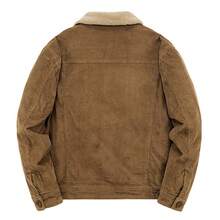 Men Clothes Men Winter Corduroy Jacket Short Fleece Lined Thick Cotton Coat Plus Size Warm Stand Collar Casual Outwear - 卡其色 - 查看 3