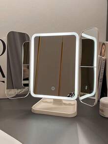 1pc  LED Makeup Mirror, Folding Vanity Mirror With Stand & 3 Color Lighting, Lighted Mirror With Touch Screen Dimming For Cosmetic, Women Gift(White/Pink) - 彩色 - 查看 3