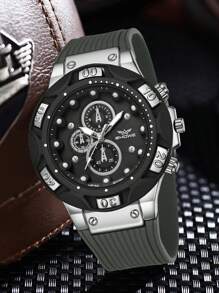 1 Stück Herren Silikon Armband modische und einfache gemischte Skala vertikale Drei-Augen-Zifferblatt Quarz Uhr, geeignet für täglichen Gebrauch, Dekoration oder Urlaubsgeschenke