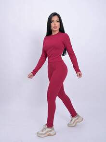 Ana Ruga Cropped Long Sleeve Simple None Beach Set - Rojo quemado - Ver 3
