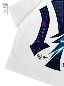 Men's casual T-shirt, one piece, 3 colors, 100% cotton, soft and comfortable, for leisure and sports, can be paired with men's shorts, men's T-shirt, men's shirt, summer T-shirt, men's hoodie. Abstract design in Blue and Purple with Lightning. - Blanco - Ver 3