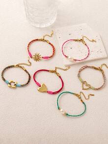 1 件波西米亚时尚不锈钢四叶草珍珠爱心靴太阳项链，镀 18k 金，不易氧化，可轻松搭配女孩日常着装装饰、海滩度假派对、音乐节。女士珠宝 - 彩色 - 查看 5