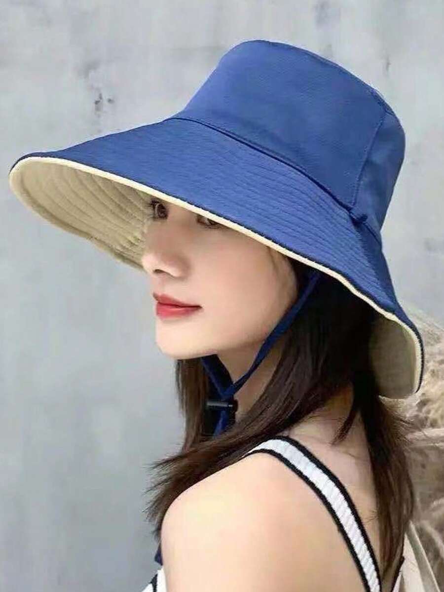 1 件休闲街头风格女士宽边双面渔夫帽,夏季防晒户外旅行多功能太阳帽 - 鳥眼漁夫帽 - 查看 1