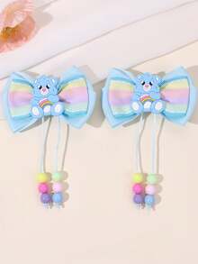 2/6 kẹp tóc hình gấu hoạt hình cho bé gái - Nơ satin hai lớp in họa tiết sọc cầu vồng & màu trơn, điểm nhấn đuôi đính hạt nhiều màu - Phụ kiện tóc đáng yêu, vui tươi, rực rỡ cho sinh nhật, hẹn hò, hóa trang & mọi mùa (Hồng/Xanh dương/Tím) - Nhiều màu - Xem 14