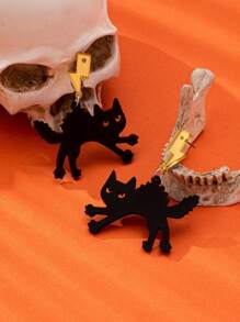 1 Pair Women's Halloween Acrylic Ghost Scream Cat Earrings, Fashionable & Unique