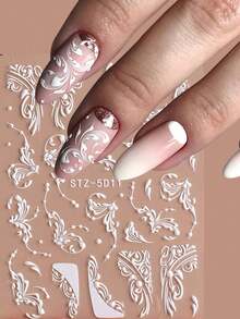 2 Peças Adesivos de Unhas Francesas com Renda e Flores Brancas, Design Elegante de Casamento, Decalque de Arte de Unhas em Relevo, Aplique em suas Unhas, Aplique uma Camada de Esmalte Transparente ou Top Coat na Superfície e suas Unhas Ficarão Mais Bonitas e os Adesivos de Unhas Durarão Mais.