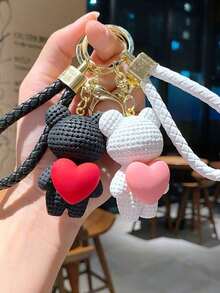 1 件女士粉色创意心形熊和兔子可爱毛绒钥匙扣，精致女友/情侣钥匙扣，手提包吊饰，汽车钥匙扣，日常使用卡通配饰 - 粉色 - 查看 6