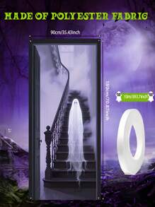 2D 万圣节鬼门横幅、恐怖鬼万圣节门装饰、万圣节门装饰、万圣节派对横幅、用于前门廊、万圣节派对用品、恐怖装饰背景板。