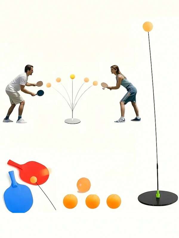 1 Set de Kit de entrenamiento de tenis de mesa para un solo jugador con eje elástico y suave, raqueta de tenis de mesa para ejercicio (incluye 4 pelotas)