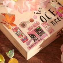 30 piezas Pegatinas de té de fiesta de cine con cielo estrellado retro - Funda de teléfono linda, decoración de taza de agua con patrón rosa, autoadhesivo papel sintético, reutilizable para libretas y planificador, accesorios de libreta de notas diseño lúdico fácil de pegar, Decoración de fiestas de te