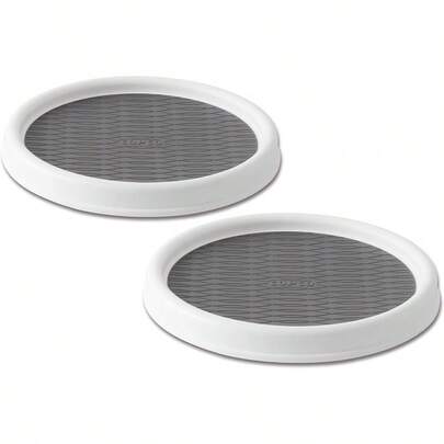 9 Inch NonSlip Pantry Cabinet Lazy Susan With 2 Pieces Spinning Organizer For Kitchen Countertop Or Bathroom White And Gray
