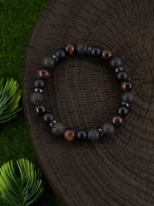 Men's Tiger Eye & Volcanic Stone Bracelet - Protection, Fashionable, And Lucky Charm For Wealth, Health, And Anxiety Relief Meditation Jewelry Unisex - Perfect Gift