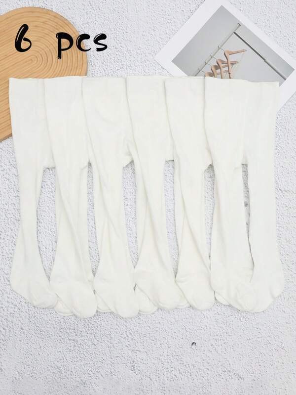 6pcs Girls' Solid Color Leggings Tights, Suitable For Daily Wear, Spring & Autumn, Back To School Season