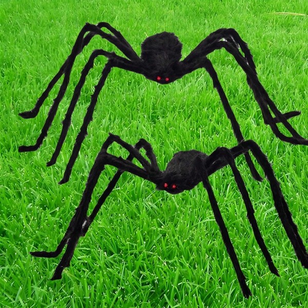 2pcs Halloween Spider Decorations - 125cm + 150cm Black Giant Spider Decor For Halloween Yard, Halloween Props, Huge Fake Spider For Indoor, Outdoor, Yard, Garden, Party Decoration Home Decor Halloween Decor Room Decor