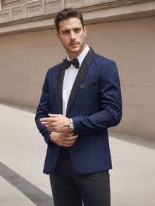 男士商务通勤提花西装外套 - 藏蓝色 - 查看 4