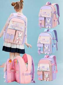 Girls Backpack Cute Bunny Design, Adjustable Shoulder Straps, Lightweight Nylon Student Backpack, Lunch Box ,Zipper Closure, Girl's Duffel Bag School Season Gift