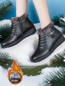 Plus Size Snow Boots, Outdoor Flat Shoes, Ankle Boots, Soft Bottom Fashionable Outdoor Short Boots, Versatile Fuzzy Women Shoes, Christmas Gift