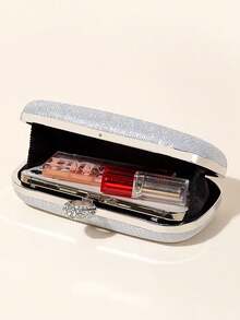 U-Shaped Rhinestone Handmade Evening Clutch Bag, Makeup Bag, Formal Dress Bridal Purse - Silver - View 2