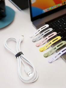 5pcs Soft Silicone Colorful Cable Ties, Multi-Purpose Wire Management Straps, Data Cable Organizer, Food Bag Drawstring, Elastic Silicone Tie Wraps - Multicolor - View 1
