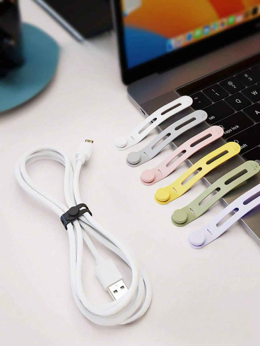 5pcs Soft Silicone Colorful Cable Ties, Multi-Purpose Wire Management Straps, Data Cable Organizer, Food Bag Drawstring, Elastic Silicone Tie Wraps - Multicolor - View 1