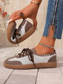 拼色运动鞋 - 拼色休闲运动鞋 - 系带，轻便，软底 - 散步，滑冰，日常穿着 - 女士 - 舒适，时尚，多功能 - 迈向时尚与舒适 - 咖啡 - 查看 3