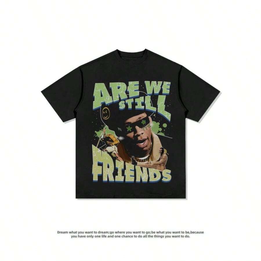 Album American T-Shirt Hip Hop Niche Casual Print Men's And Women's Short Sleeve Streetwear - 黑色 - 查看 1