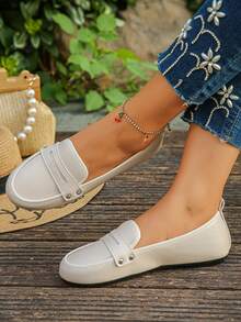 Mocassins casuais femininos plus size, novos sapatos baixos bege da moda, confortáveis para uso diário, trabalho, direção, mocassins versáteis com sola macia - Bege - Ver 3