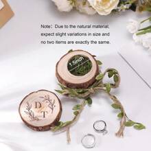 1pc Customized Wedding Ring Box, Rustic Wooden Round Ring Holder With Engraved Name And Date