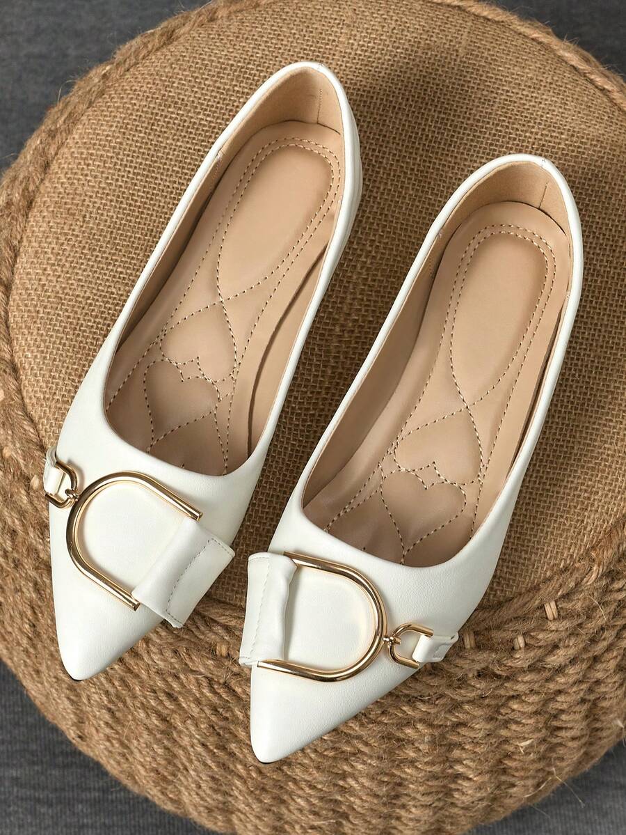 WHDXY 1 双女士尖头平底鞋，柔软皮革办公鞋，百搭乐福鞋，浅口软底仙女风格平跟一脚蹬通勤休闲鞋 - 白色 - 查看 1